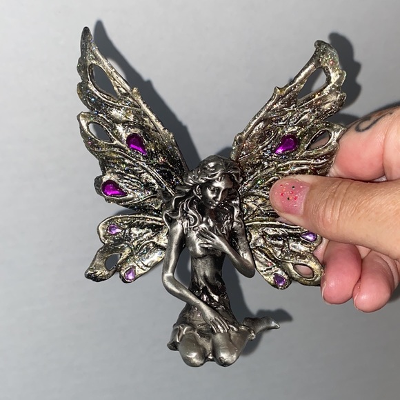 Vintage pewter, Nicole fantasy fairy purple jewels, glitter on wings - Picture 2 of 10